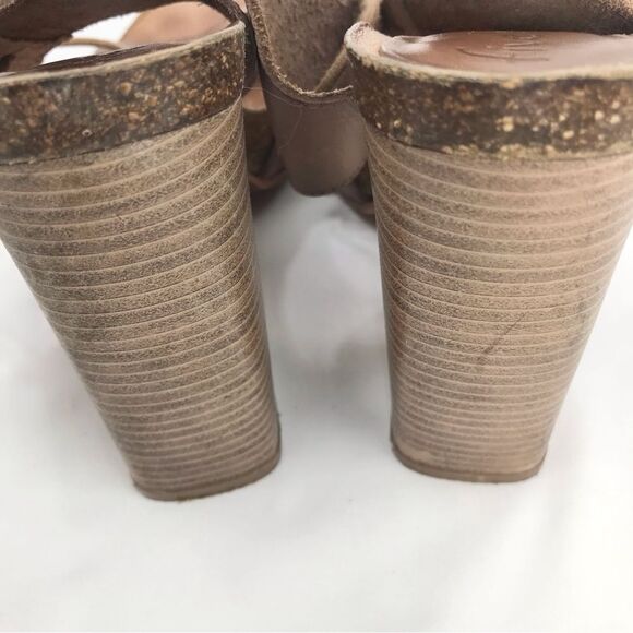 Five Worlds Brown Leather Lace Tie Stacked Heel Platform Sandals - Picture 9 of 16